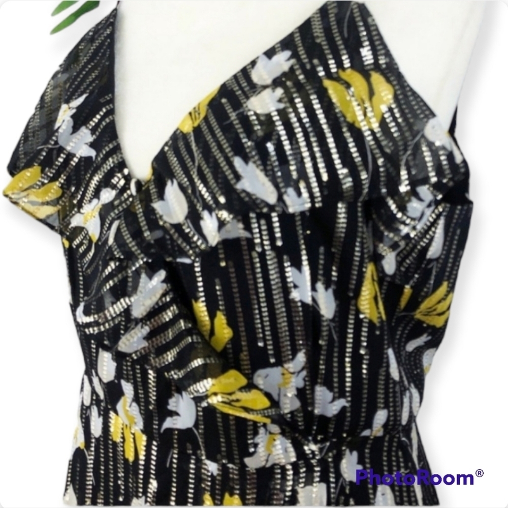 Joie Kenny Silk Blend Floral Metallic Stripe Ruffle Wrap Maxi Dress Sz S - Picture 6 of 14